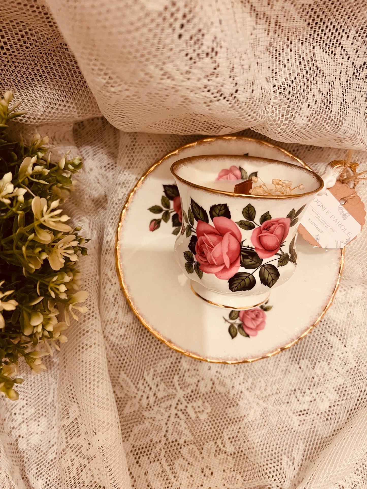 Candela in tazza vintage inglese